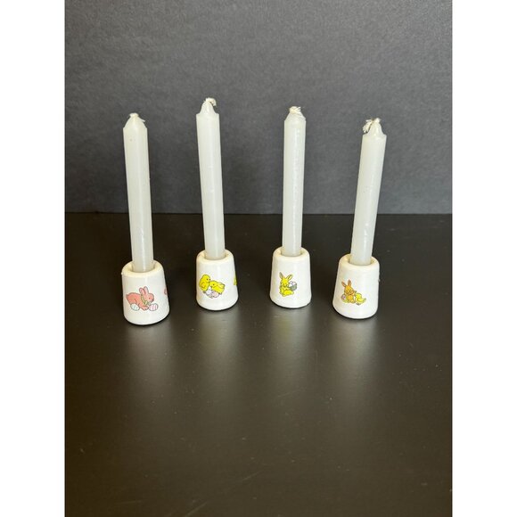 Vintage Target Mini Easter Taper Candles W/ Ceramic Holders Featuring Bunnies & - Picture 8 of 13